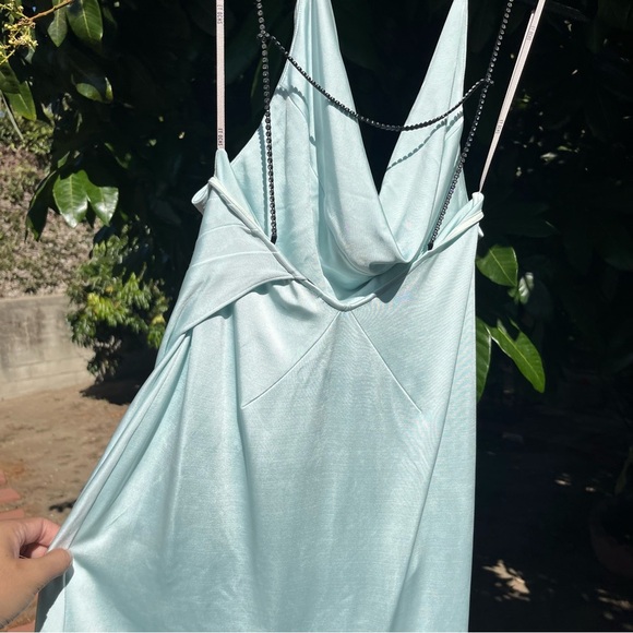 ET OCHS blue mint viscose draped knit crystal stone sleeveless draped midi dress - Picture 5 of 8